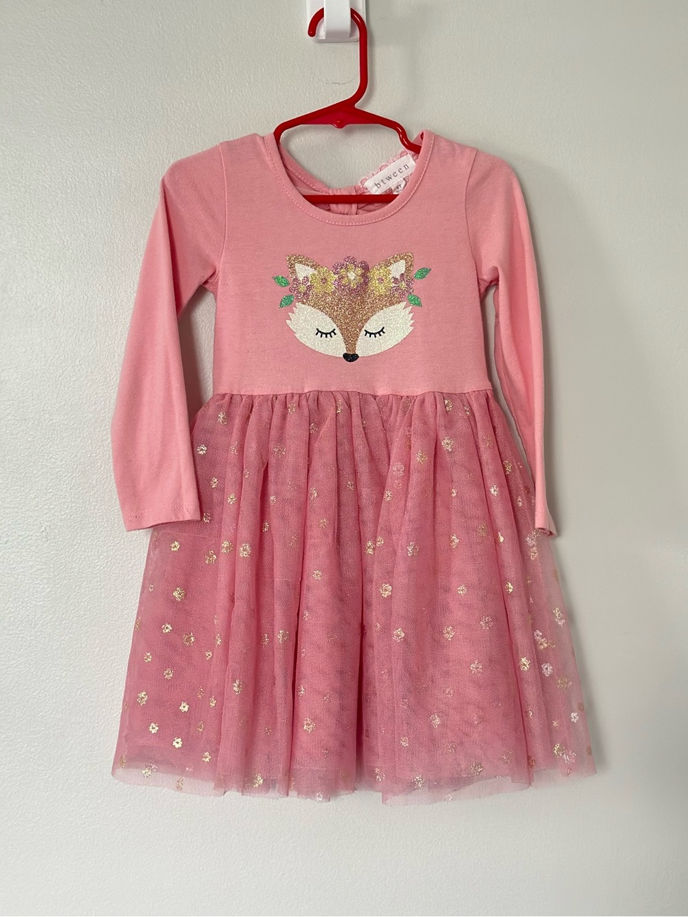 btween Pink Fox Glitter Tulle Dress